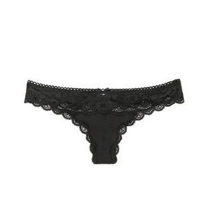 Black Floral Lace Thong Panty